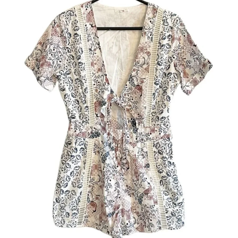 Tularosa Floral Tie Front Cutout  Boho Romper - Medium